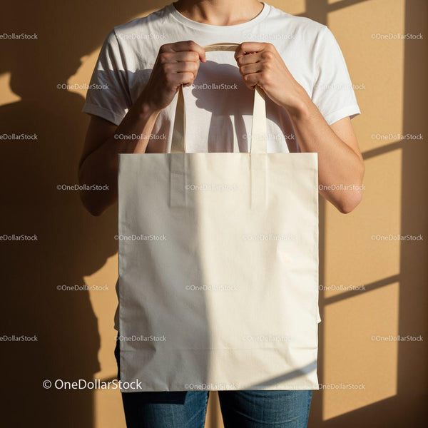Person Holding Blank Eco Friendly Tote Bag JPG Mockup Image