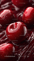 Close-up of Juicy Ripe Red Cherries with Water Droplets