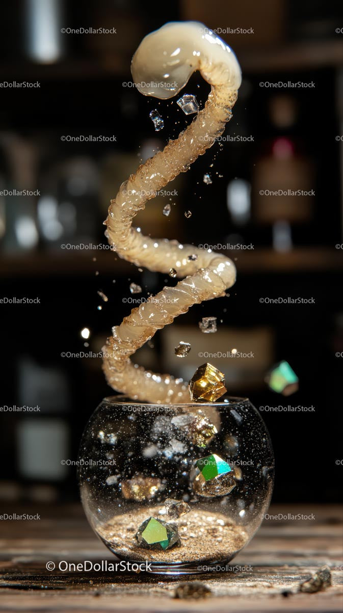 Dynamic DNA Helix with Floating Particles and Glitter in Laboratory Setting