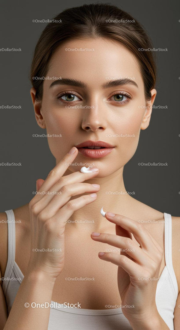Portrait of a Beautiful Woman Applying Skincare Cream for Flawless Skin