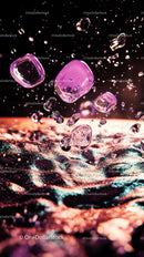 Colorful Ice Cubes and Water Splash in Dynamic Motion