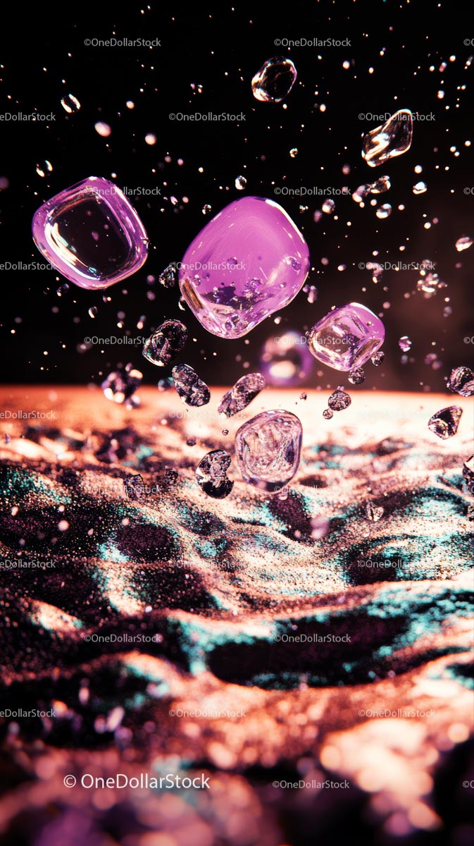 Colorful Ice Cubes and Water Splash in Dynamic Motion