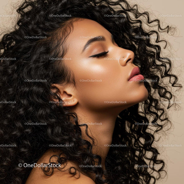 Profile of Woman with Curly Hair and Natural Glow