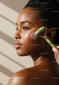 Beautiful Woman Using Jade Roller for Skin Rejuvenation