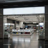 Modern Electronics Store Interior with Display Counters