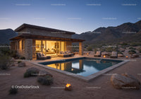 Luxury Desert Home with Swimming Pool and Mountain View at Dusk