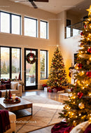 Cozy modern living room decorated for Christmas season