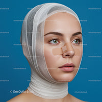 Young Woman with Bandaged Nose and Skin Healing Treatment