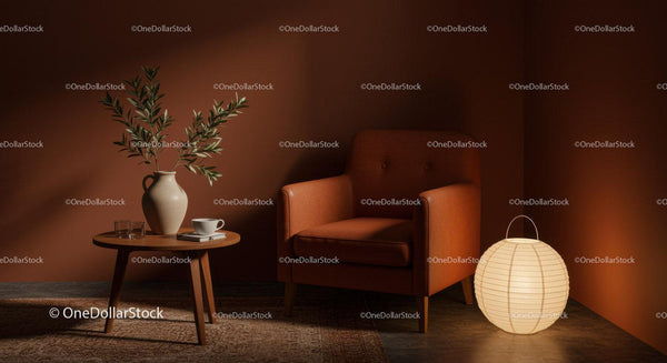 Cozy reading nook with leather armchair and soft lighting