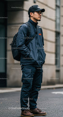 Stylish Man in Urban Streetwear with Backpack and Cap