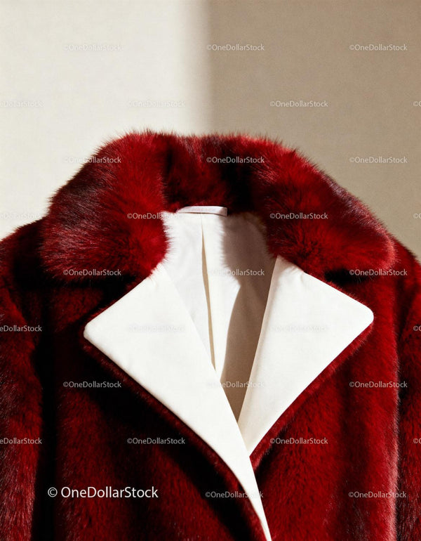 Elegant red fur coat with plush white collar detail