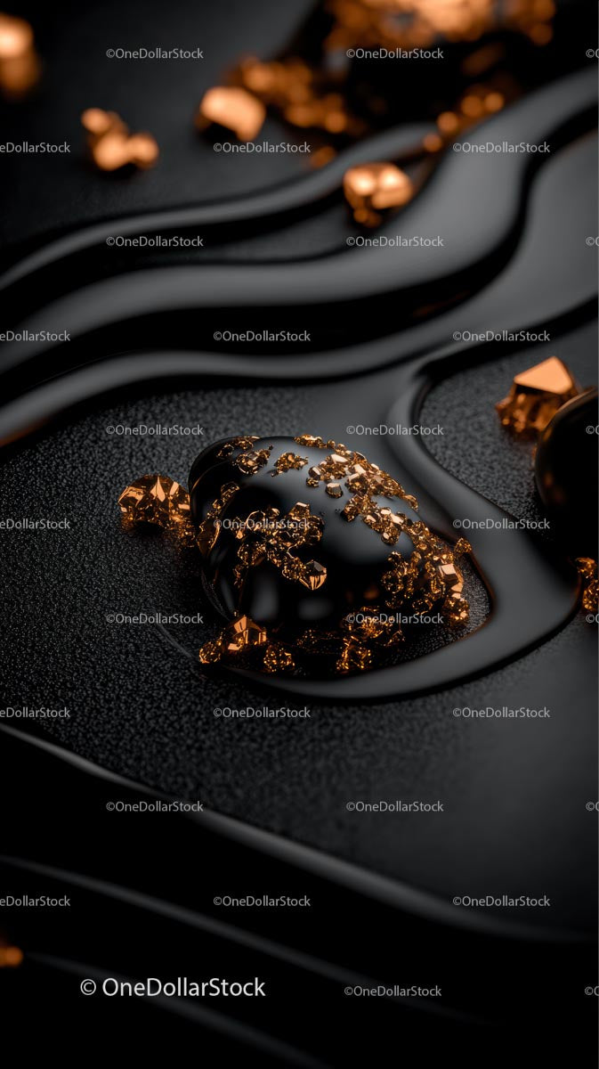 Elegant Gold and Black Gemstone Ring with Gold Flakes