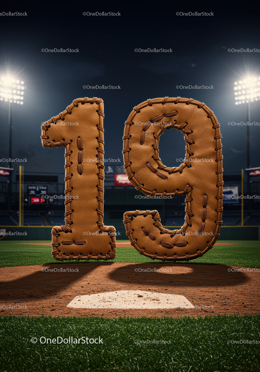 Leather Baseball Glove Number 19 on Pitchers Mound