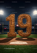 Leather Baseball Glove Number 19 on Pitchers Mound