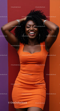 Vibrant Female Portrait in Colorful Rainbow Background