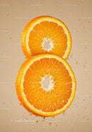 Fresh orange slices with water droplets on beige background