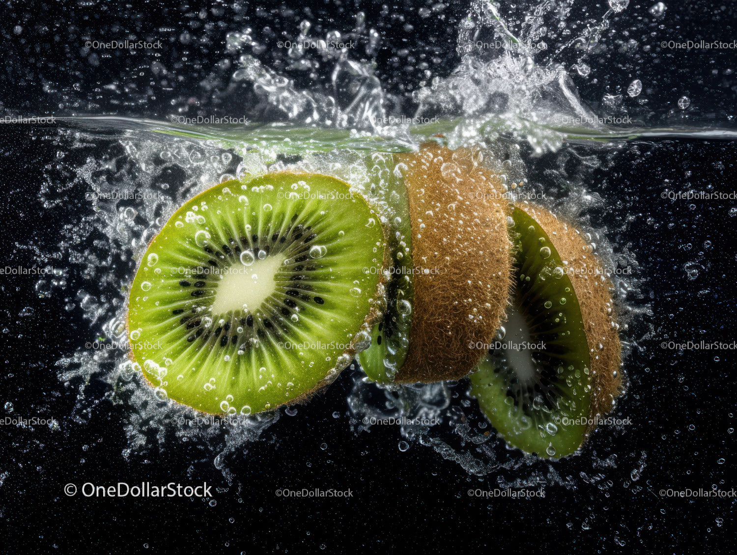 Juicy Kiwi Fruit Slices Under Water Splash Vibrant and Fresh