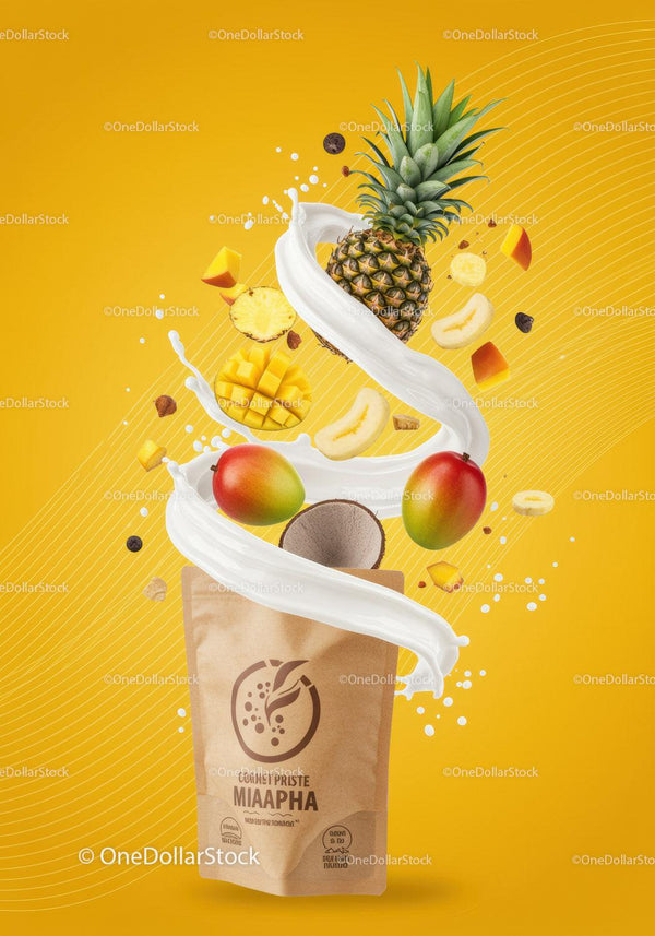 Tropical fruit smoothie powder with fresh ingredients splash