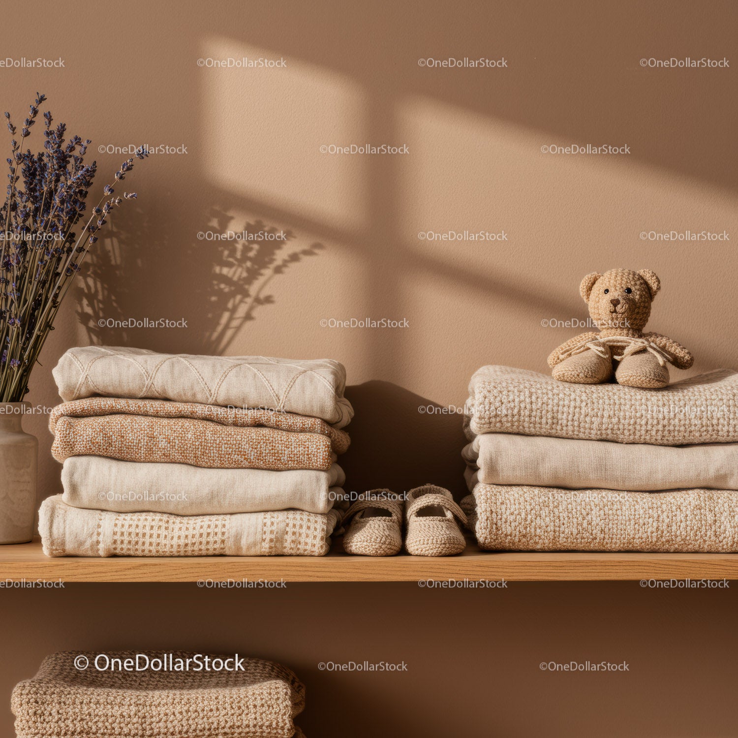 Cozy folded knitwear with lavender and teddy bear