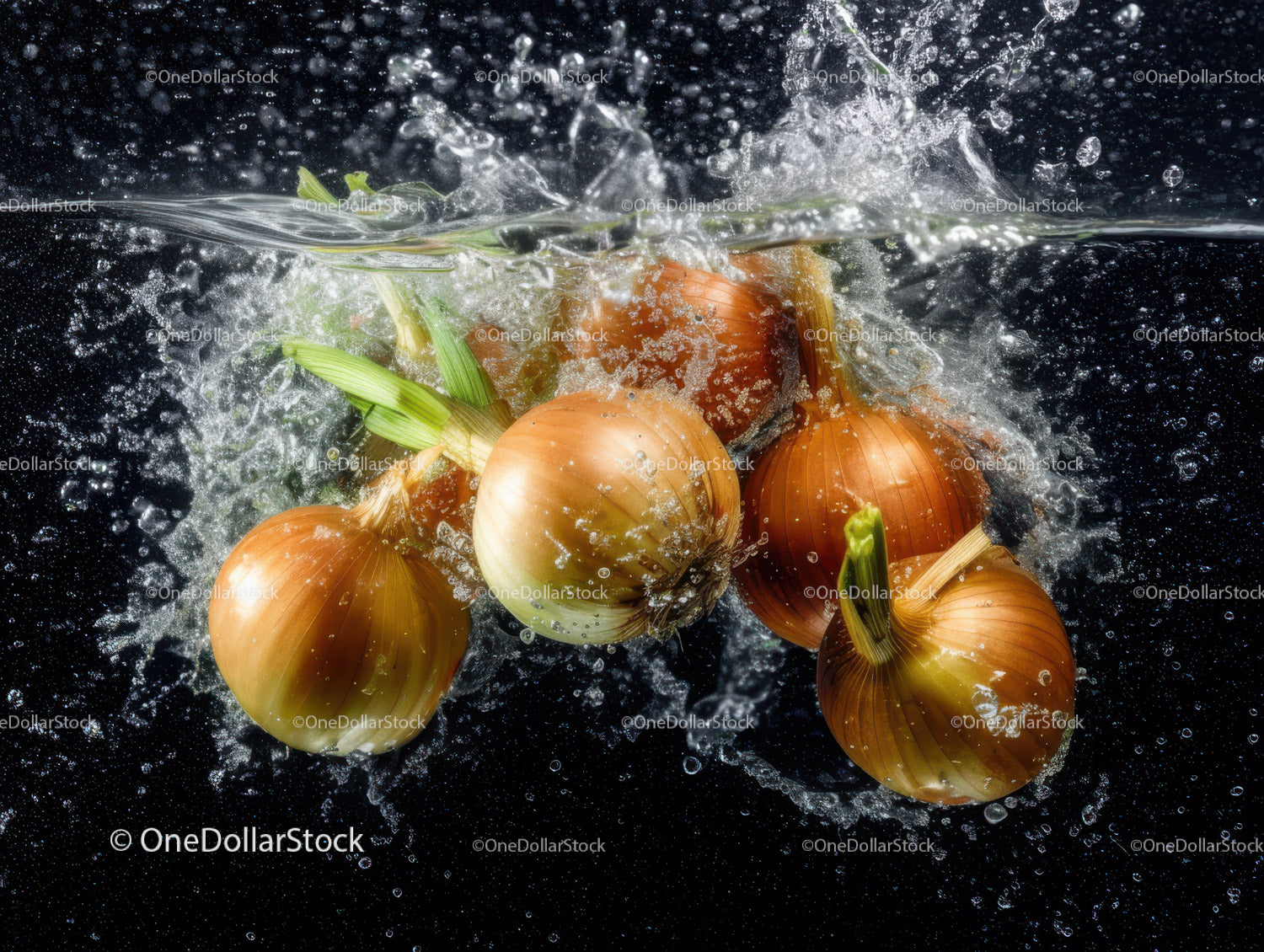 Fresh Brown Onions Splashing in Water with Dynamic Motion