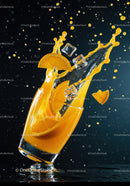 Fresh Orange Juice Splashing with Ice Cubes