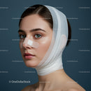 Close-Up of Woman with Bandage on Nose and Head Wound Healing