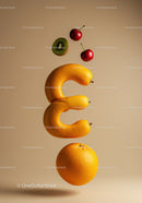 Creative floating fruits forming Euro currency sign
