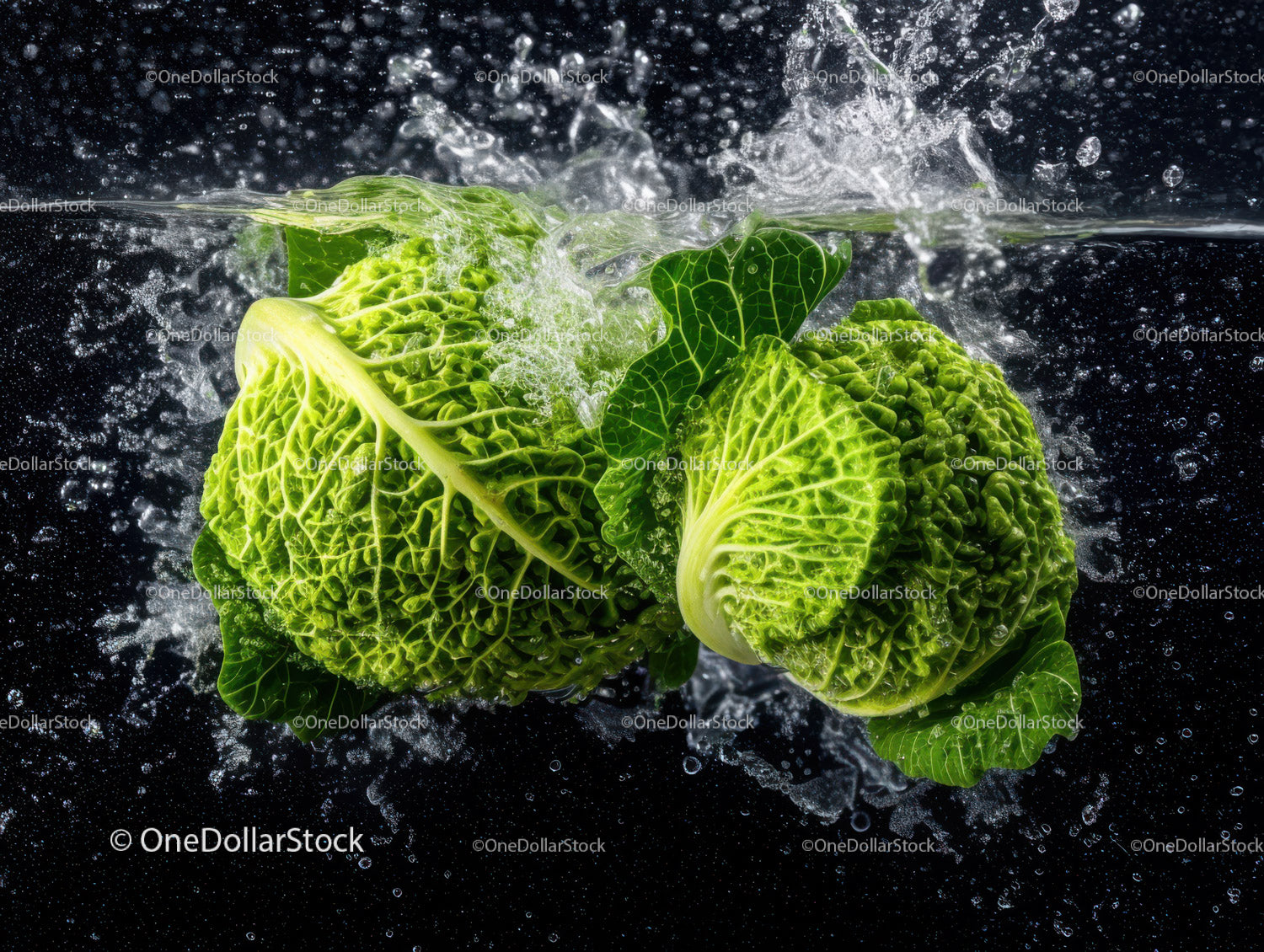 Fresh Green Romaine Lettuce Leafy Greens Splash in Water