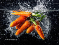Fresh Orange Carrots with Water Splash in Cool Dark Background
