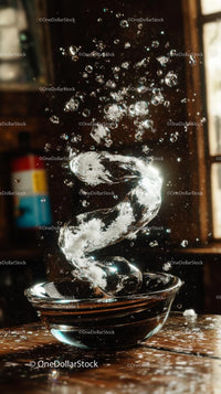 Ice Melting in a Bowl with Splashing Water for Refreshing Beverage
