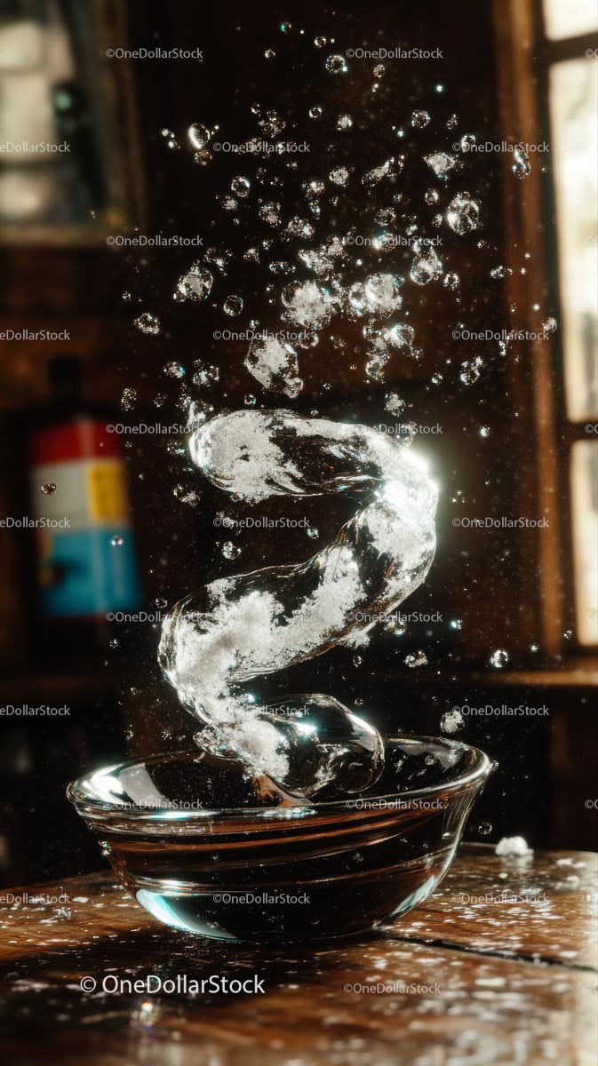 Ice Melting in a Bowl with Splashing Water for Refreshing Beverage