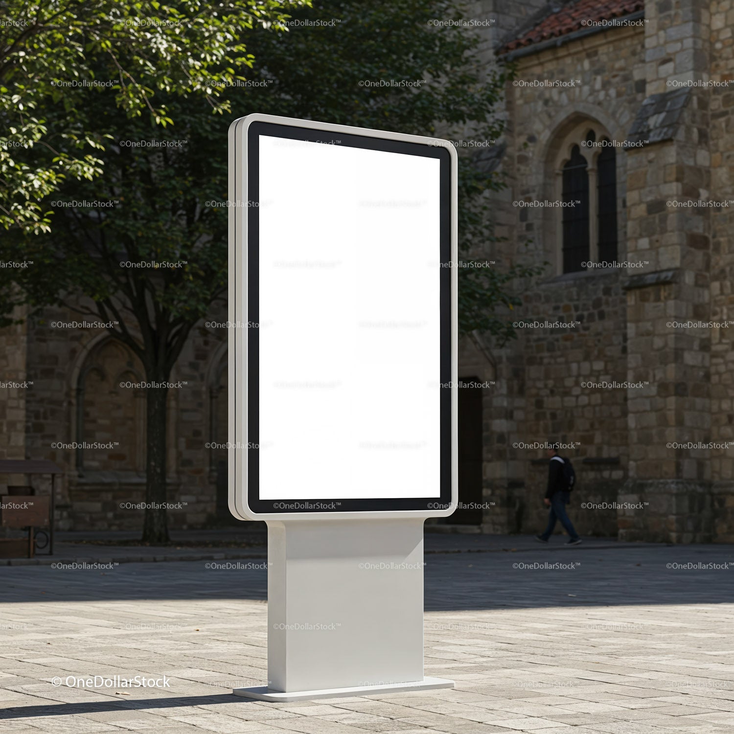 Blank outdoor advertising display in historic urban setting