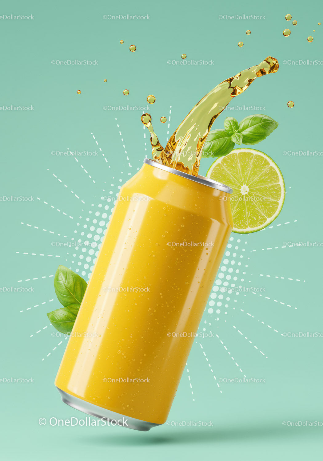 Refreshing Lemon Beverage Splash with Basil Leaves