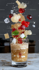 Refreshing Fruit Cocktail with Frozen Berries and Ice Cubes