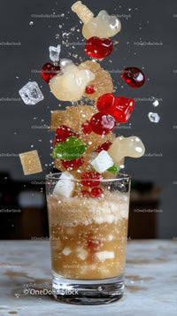 Refreshing Fruit Cocktail with Frozen Berries and Ice Cubes