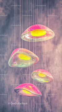 Contemporary Glass Pendant Lights with Pink and Yellow Illumination