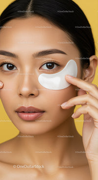 Young Woman Applying Eye Patch for Skin Care Facial Treatment