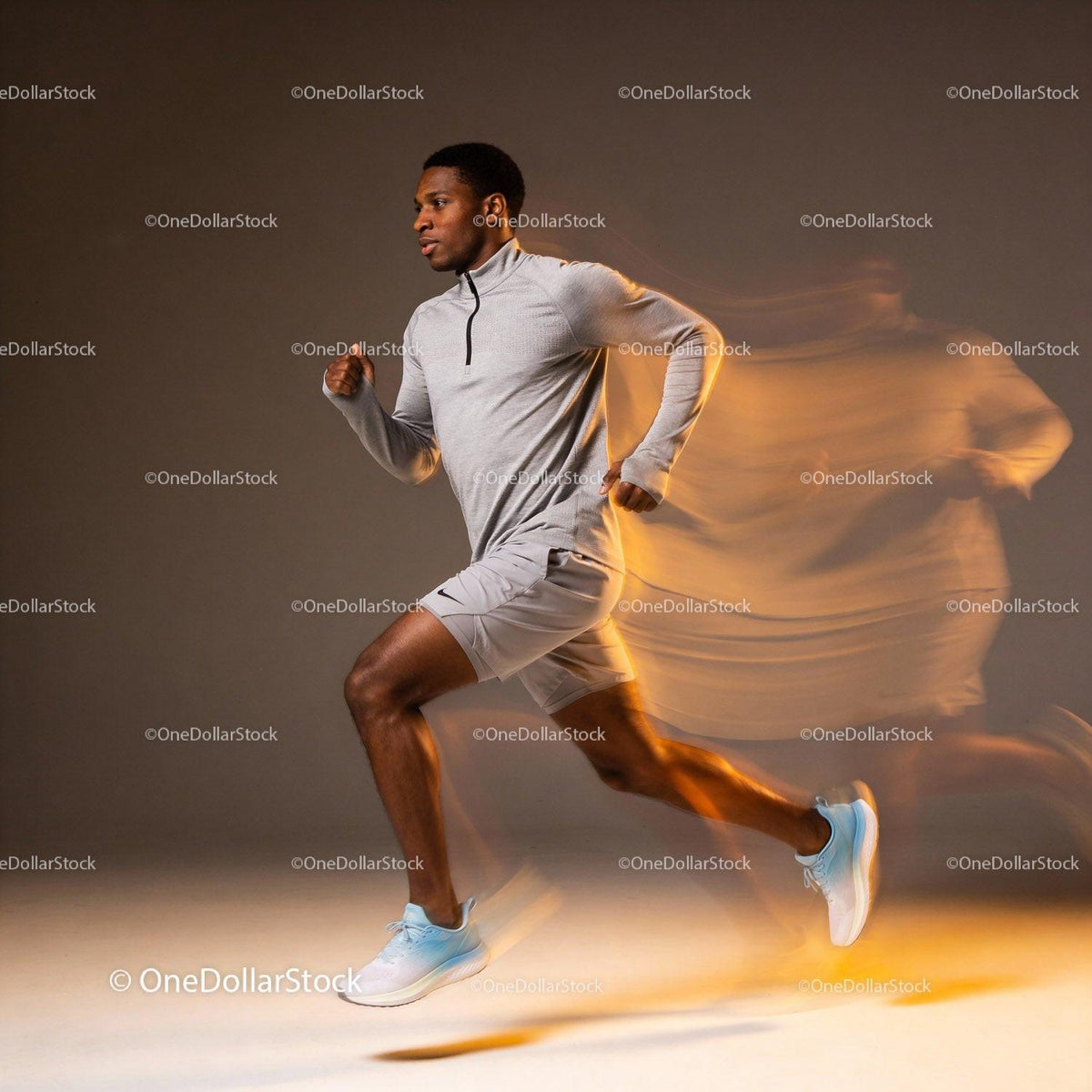 Athlete Running with Motion Blur in Studio Light