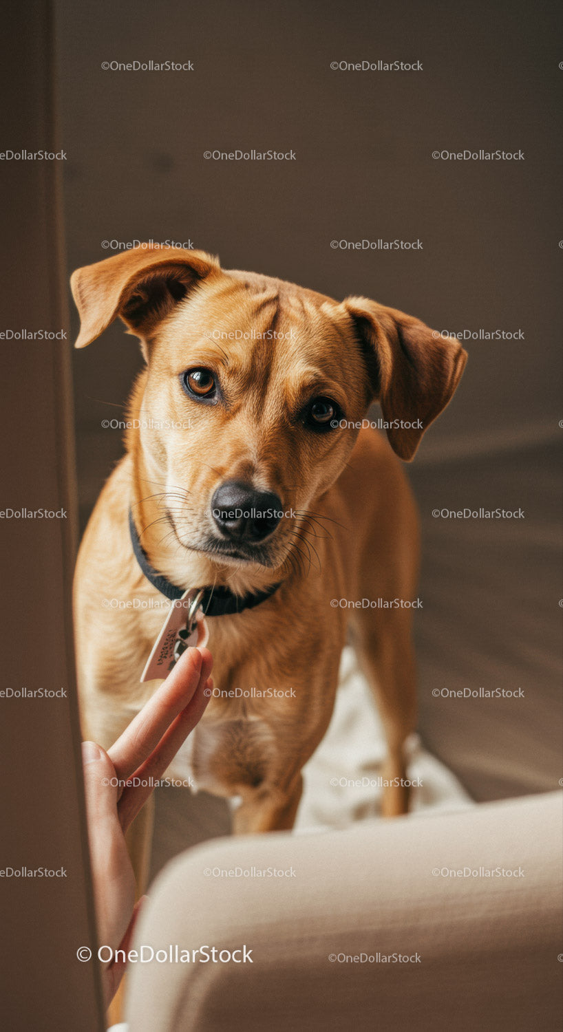 Close-up of A Curious Brown Puppy Looking at Owner Indoors