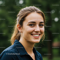 Smiling Young Woman Outdoors with Bright Natural Lighting and Cheerful Expression