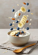 Healthy breakfast bowl with banana and blueberries