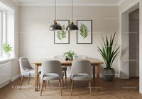Minimalist Dining Room with Green Houseplants and Modern Decor