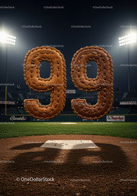 Baseball themed number ninety nine made of leather gloves