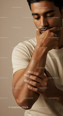 Male Model Applying Lotion to Arm for Skincare Routine