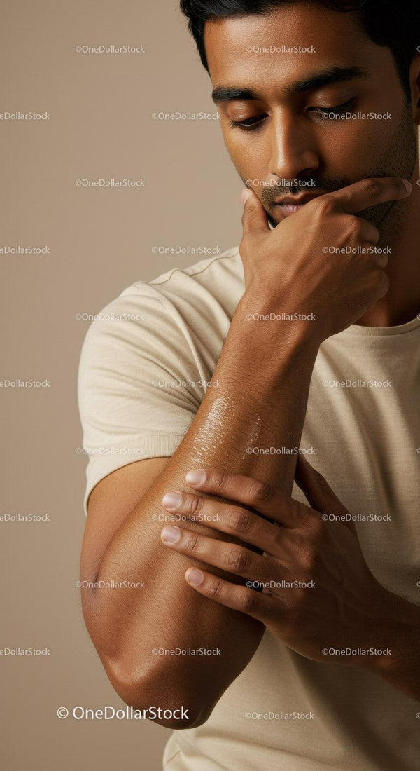 Male Model Applying Lotion to Arm for Skincare Routine