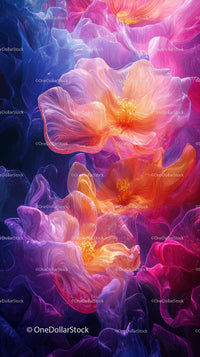 Bright Pink and Orange Floral Digital Art Scene