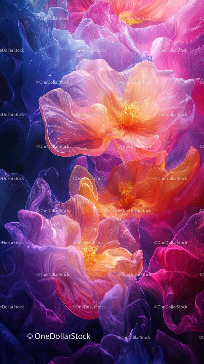 Bright Pink and Orange Floral Digital Art Scene