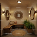 Cozy entrance with natural decor and warm lighting