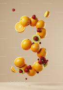 Fresh citrus and berries arranged in number nine shape