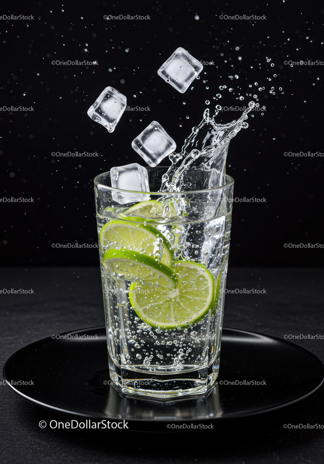 Refreshing Lime Water with Splashing Ice Cubes